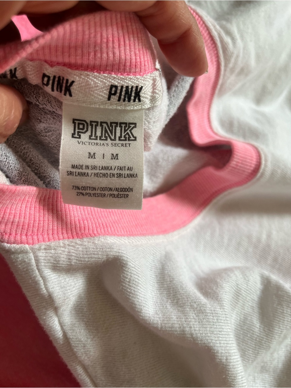Pink VS Colorblock Long Sleeve Crewneck Top - Pink/White size M - Picture 6 of 7